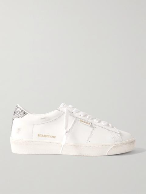 Golden Goose Matchstar Distressed Glittered Leather Sneakers