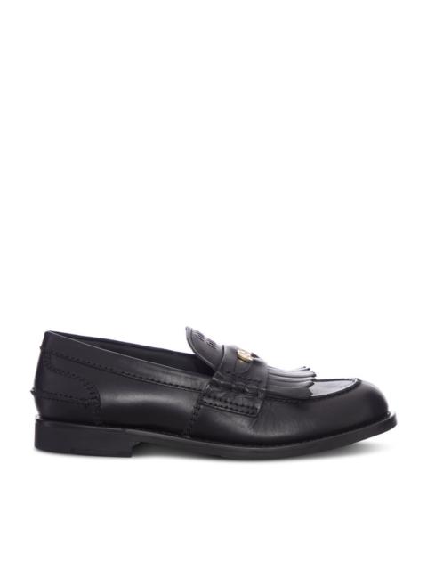 Miu Miu Miu Miu Women Leather Moccasin With Fringes And Logo Detail