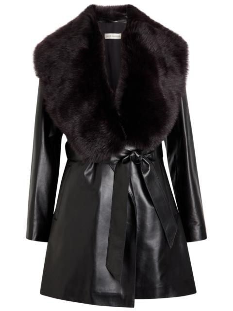 NOUR HAMMOUR Nour Hammour Kelsey Fur-trimmed Belted Leather Jacket