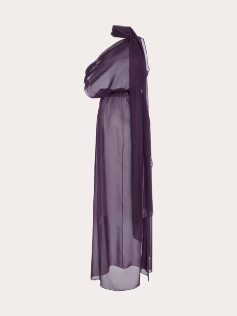 LaQuan Smith Sheer Silk Chiffon Draped Scarf Gown