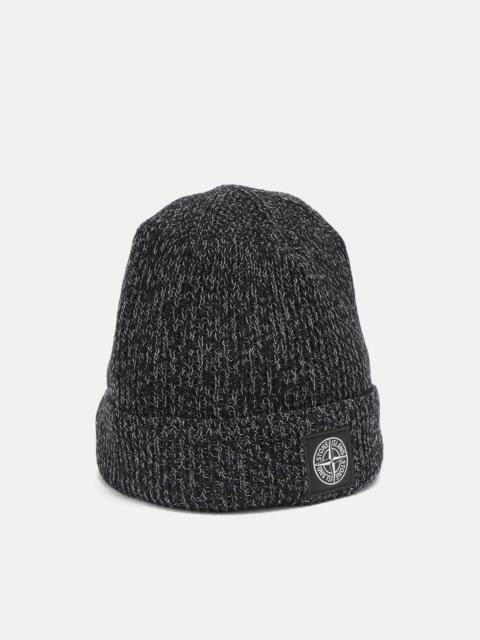 Stone Island Reflective Knit Compass Patch Beanie Black Melange