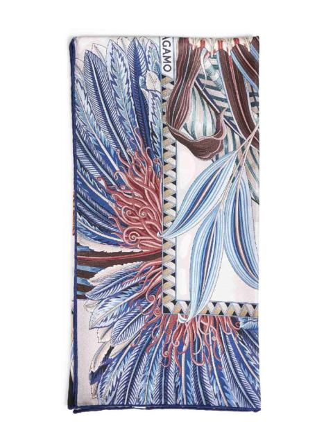 FERRAGAMO Ferragamo Women Ivory And Blue Fiori E Farfalle-Print Silk Scarf