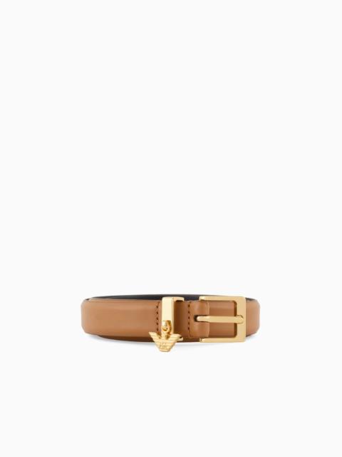 EMPORIO ARMANI SMOOTH LEATHER BELT WITH EAGLE LOGO CHARM
