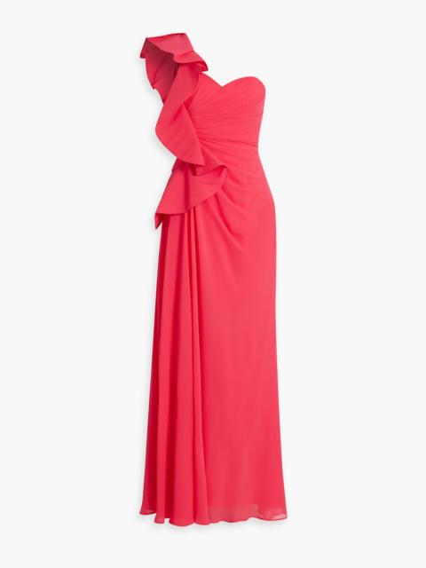 Other Designers One-shoulder ruffled chiffon gown