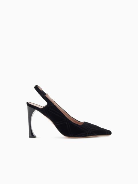 EMPORIO ARMANI EMBOSSED MOTIF VELVET SLINGBACK COURT SHOES