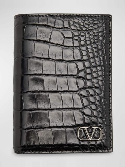 Men's Mini VLogo Croc-Effect Bifold Card Holder