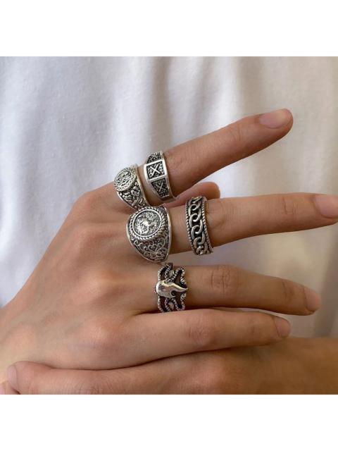 Streetwear - 5Pcs/Set Goth Totem Horse Flame Ring