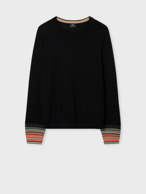 Paul Smith Women's Black Merino Wool Stripe Cuff Sweater