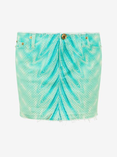 Roberto Cavalli Miniskirt With Optical Glass Print And Micro Studs