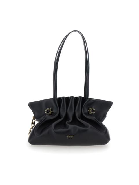 FERRAGAMO Ferragamo Black Crossbody Bag With Embossed Logo Lettering On The Front And Gancini In Leather Woman