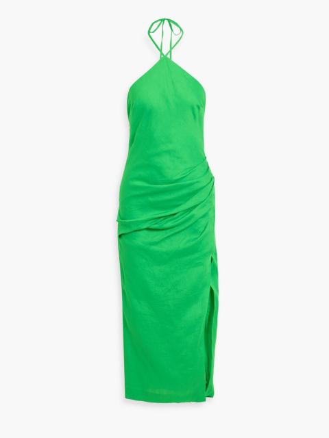 SIMKHAI Hansel draped linen halterneck maxi dress