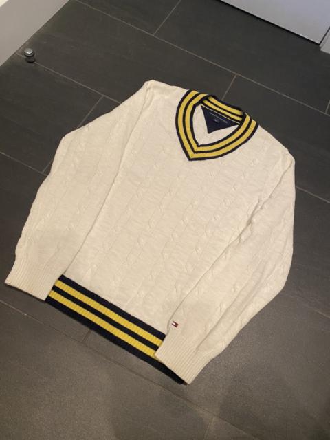 Other Designers Tommy Hilfiger - Cream V-Neck Hilfiger Sweater