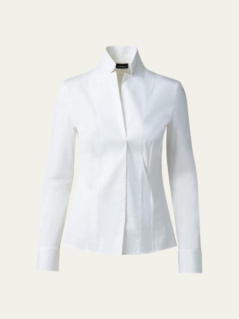 AKRIS Long-Sleeve Notched-Collar Poplin Blouse
