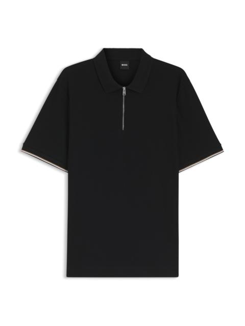 BOSS COTTON-PIQUÉ POLO SHIRT WITH ZIP NECK