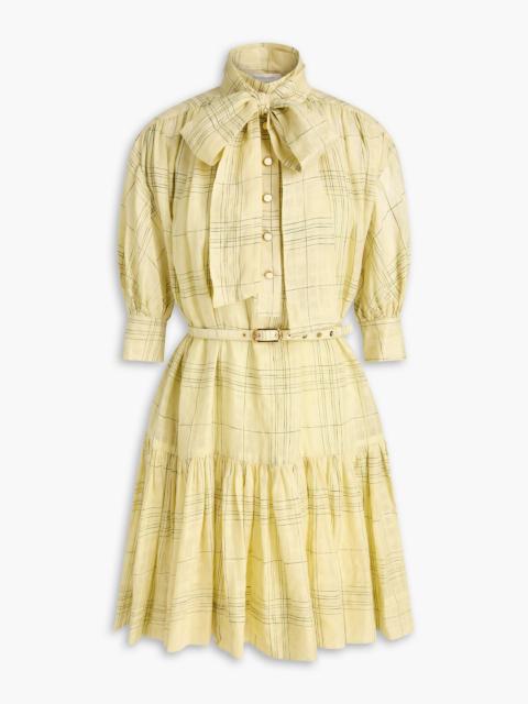 Zimmermann Belted checked linen and cotton-blend mini dress
