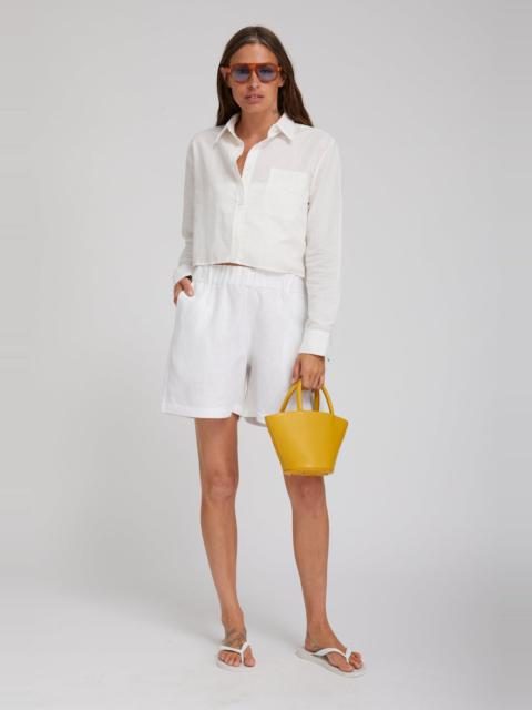 SPRWMN WHITE LINEN CROPPED BUTTON DOWN
