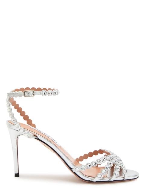 AQUAZZURA Aquazzura Tequila 85 Embellished Metallic Leather Sandals