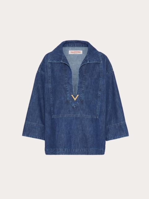 Valentino CHAMBRAY DENIM KAFTAN TOP