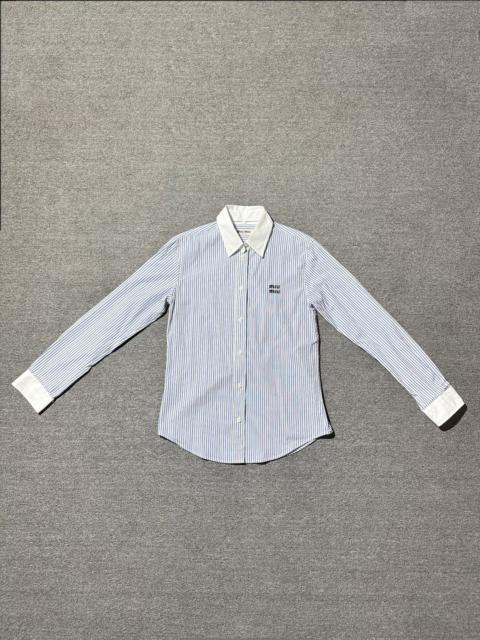 Miu Miu Miu Miu FW25  Logo Embroidery Blue And White Striped Long Sleeve Shirt