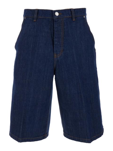 AMI Paris Ami Paris Men Blue Five-Pocket Bermuda Shorts With Logo Patch On The Back In Denim Man
