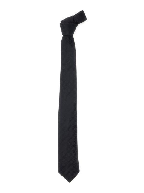 GIORGIO ARMANI Black Tie with Tone-on-Tone All-Over Logo in Silk Man Papillon And Ties