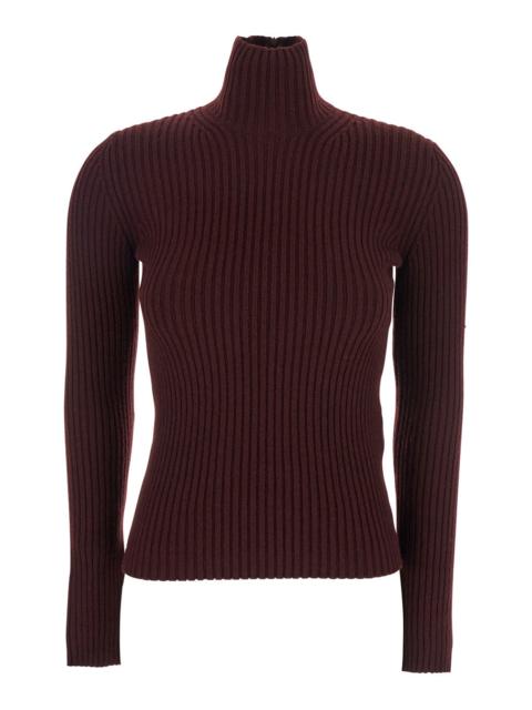 Max Mara Max Mara Women Bordeaux Turtleneck Sweater With Ribbed Design In Wool Blend Woman