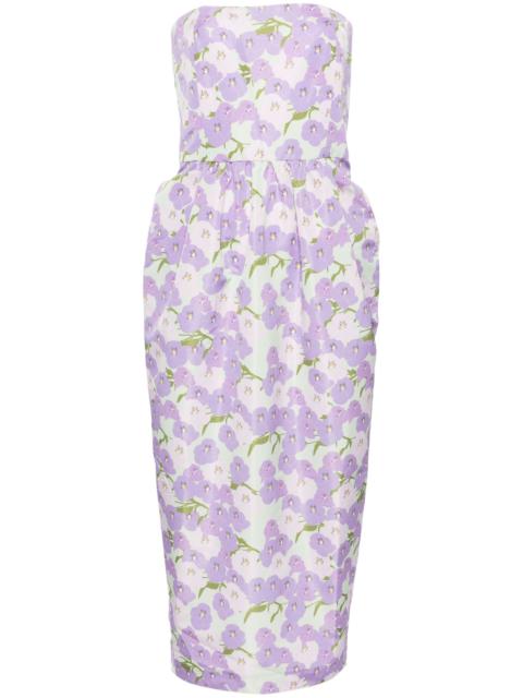 BERNADETTE Violet Purple Floral Strapless Dress