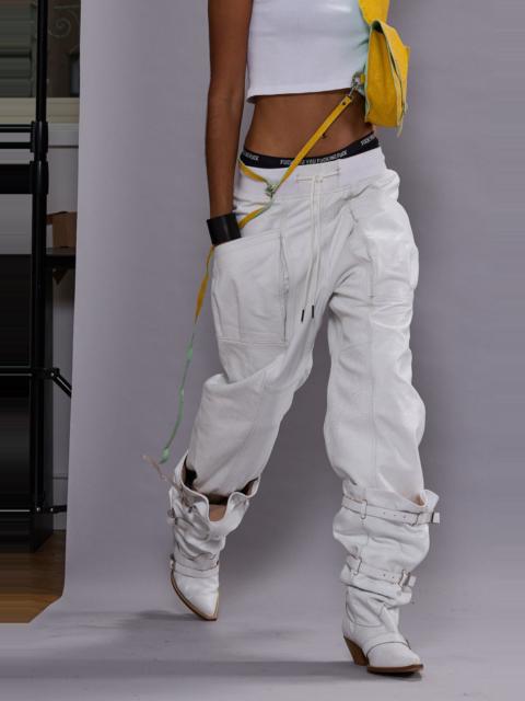 R13 PLEATED POCKET STRAIGHT LEG LEATHER PANT - CRACKLE WHITE - R13