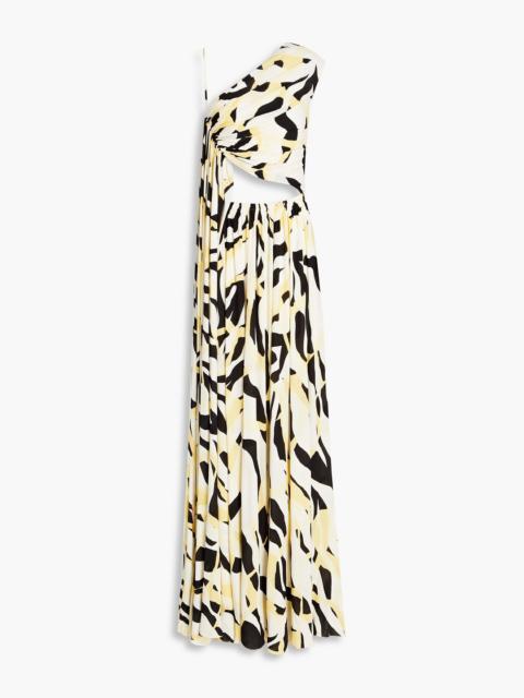 Roberto Cavalli Asymmetric draped printed crepe maxi dress