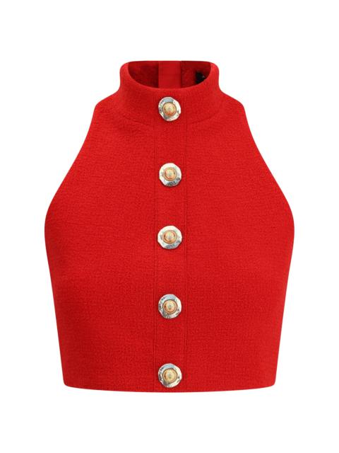 Balmain Women Buttoned Halterneck Wool Crepe Top