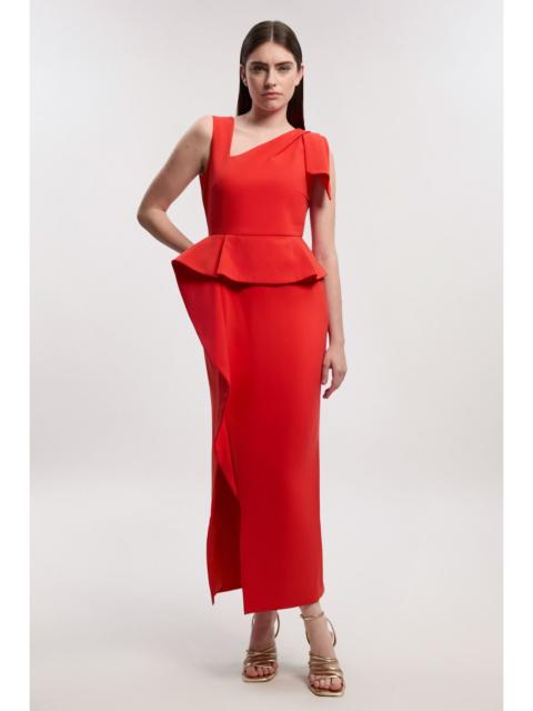KAREN MILLEN Compact Stretch Ruffle Peplum Belted Pencil Midi Dress