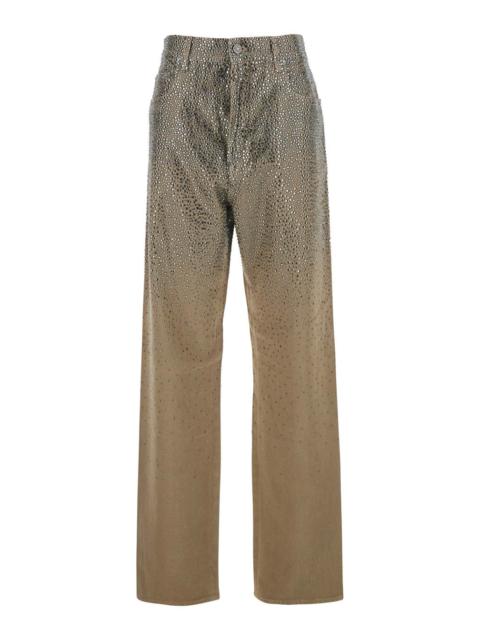 Golden Goose Golden Goose Women Beige Pants With Faded Crystal Embellishment And Belt Loops In Cotton Blend Woman