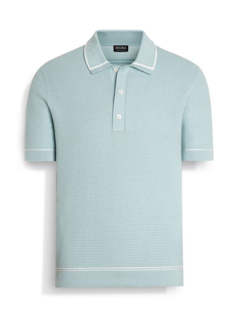 ZEGNA ZEGNA Premium Cotton Waffle Stitch Polo Sweater in Aqua Solid at Nordstrom