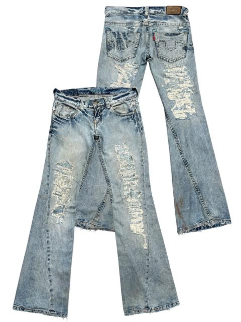 Other Designers If Six Was Nine - Tornado Mart Distressed Mudwash Flare Denim Jeans 36x35