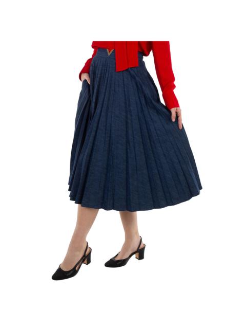 Valentino Valentino Garavani V-Logo Pleated Denim Skirt, Brand Size 40 (US Size 4)