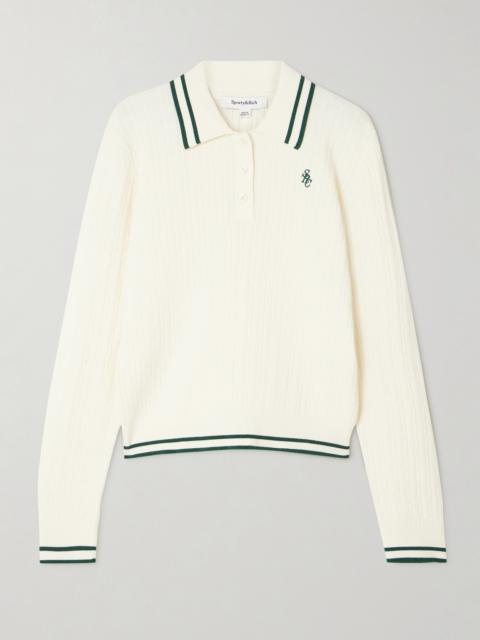 Sporty & Rich Embroidered Striped Cable-knit Polo Sweater