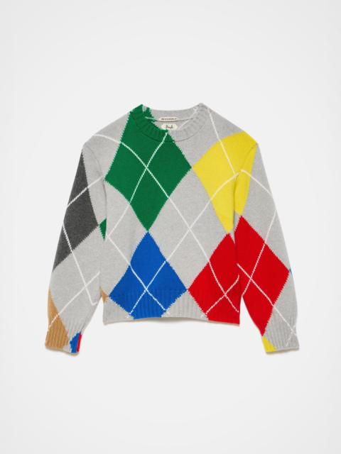 JW Anderson WOMENS JW ANDERSON X PRINGLE ARGYLE CREWNECK JUMPER IN MID GREY MELANGE