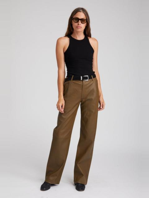 SPRWMN MOSS LEATHER STRAIGHT LEG TROUSERS