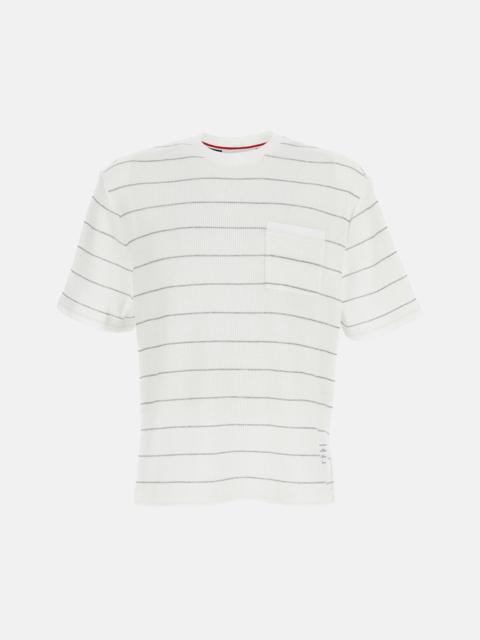 Thom Browne Thom Browne Men Short Sleeve Tee In Textured Stripe Waffle