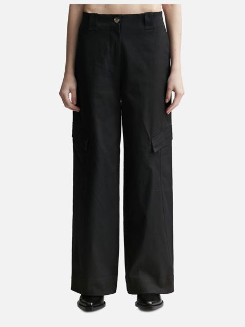 GANNI HERRINGBONE CANVAS MID WAIST PANTS