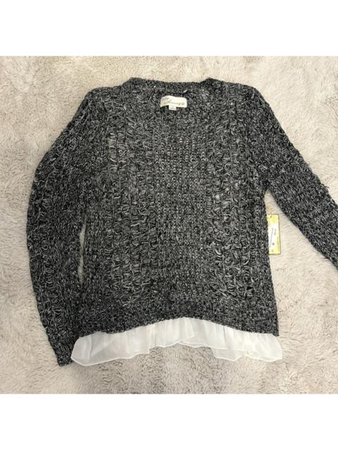 Other Designers Vintage Havana Speckled Open Knit Sweater with Chiffon Ruffle Trim