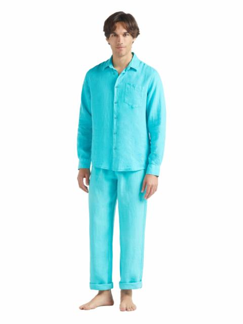 Vilebrequin Vilebrequin Men's Solid Linen Shirt in Vert Disco at Nordstrom