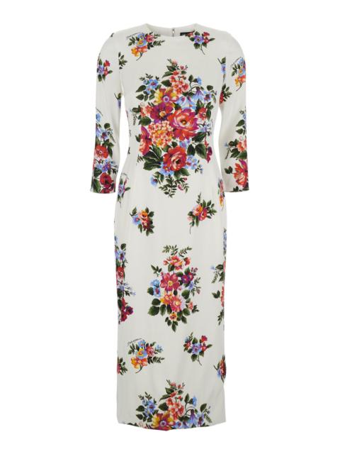 Dolce & Gabbana Dolce & Gabbana Women White Midi Dress With All-Over Floral Print In Silk Woman