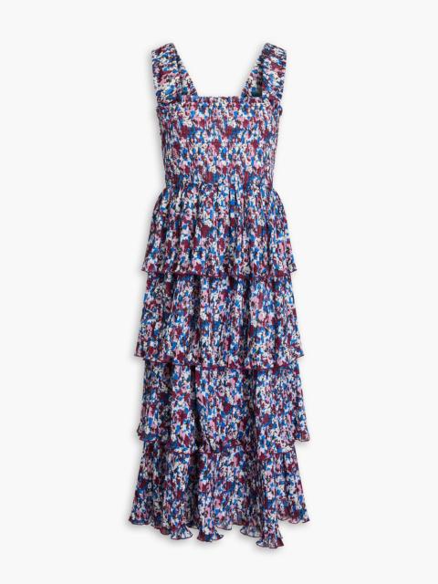 GANNI Tiered printed plissé-georgette midi dress