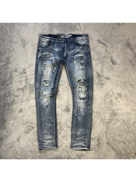 Other Designers Distressed Denim - SCOOP NYC SPLATTER TRASHED DISTRESSED DENIM PANTS #5971-216