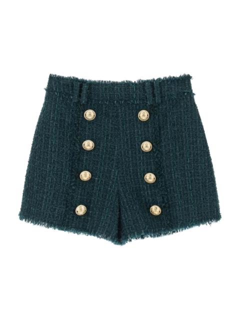 Green Tweed Shorts With Buttons