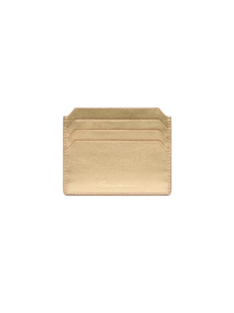 Santoni Gold laminated leather credit card holder