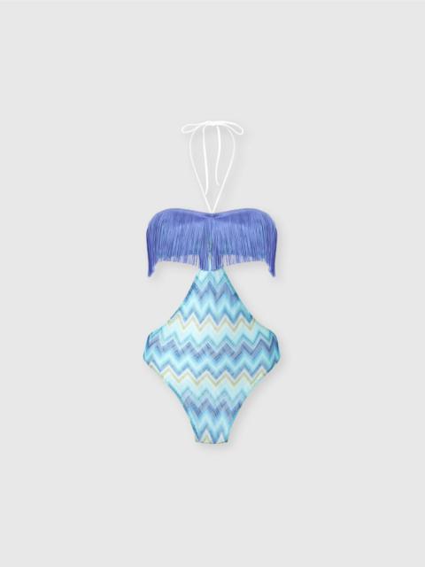 Missoni One-Piece Swimsuit with Fringes and Faded Stripes