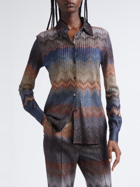 Missoni Missoni Metallic Snake Zigzag Button-Up Shirt in Micro Check Blue Tones at Nordstrom