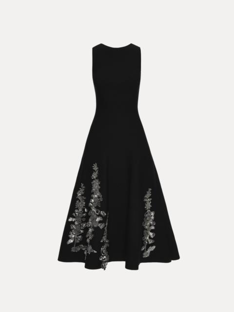 Oscar de la Renta FOXGLOVE SEQUIN EMBROIDERED KNIT DRESS